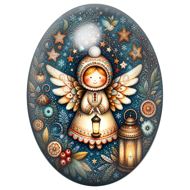 Cabochon en Verre Illustré Ange dans une Nuit Étoilée 13x18, 18x25 ou 30x40mm