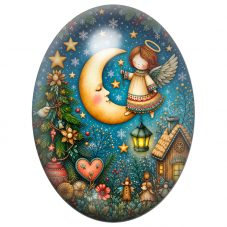 Cabochon en Verre Illustré Ange sur un Croissant de Lune 13x18, 18x25 ou 30x40mm pour la Création de Bijoux Fantaisie - DIY