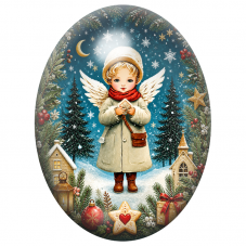 Cabochon en Verre Illustré Petit Ange au Courrier de Noël 13x18, 18x25 ou 30x40mm pour la Création de Bijoux Fantaisie - DIY