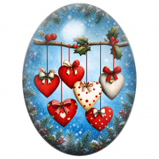 Cabochon en Verre Illustré Cœurs et Étoiles Suspendus dans le Sapin 13x18, 18x25 ou 30x40mm pour la Création de Bijoux Fantaisie