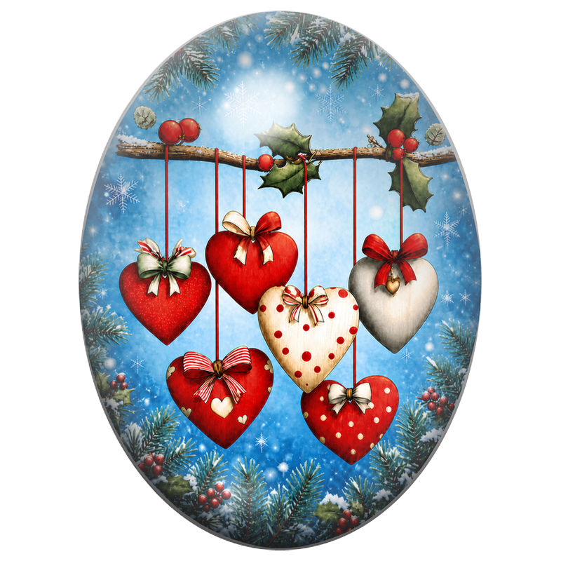 Cabochon en Verre Illustré Cœurs et Étoiles Suspendus dans le Sapin 13x18, 18x25 ou 30x40mm