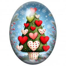 Cabochon en Verre Illustré Sapin aux Boules en Cœur 13x18, 18x25 ou 30x40mm pour la Création de Bijoux Fantaisie - DIY