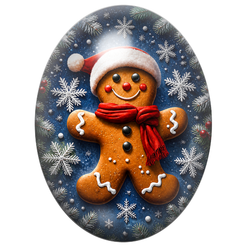 Cabochon en Verre Illustré Bonhomme en Pain d’Épices au Foulard Rouge 13x18, 18x25 ou 30x40mm
