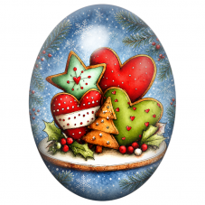Cabochon en Verre Illustré Biscuits de Noël en Étoile, Cœur et Sapin 13x18, 18x25 ou 30x40mm pour la Création de Bijoux Fantaisi