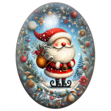 Cabochon en Verre Illustré Père Noël dans les Branches de Sapin 13x18, 18x25 ou 30x40mm pour la Création de Bijoux Fantaisie - D