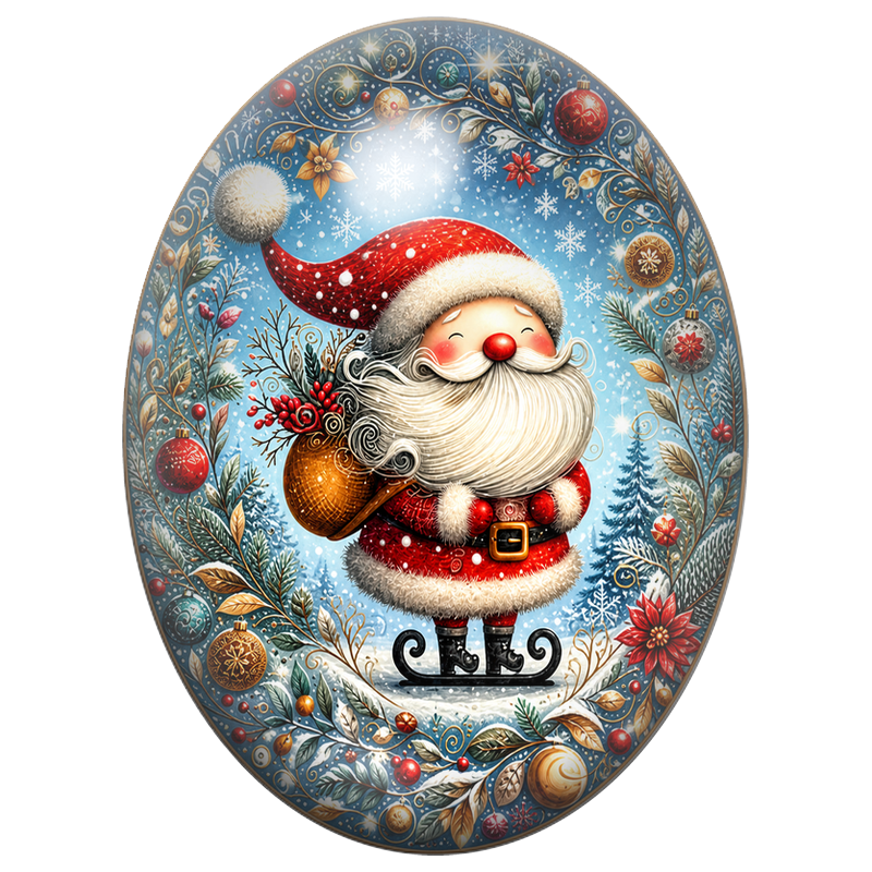 Cabochon en Verre Illustré Père Noël dans les Branches de Sapin 13x18, 18x25 ou 30x40mm
