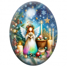 Cabochon en Verre Illustré Fée près d’un Sapin et de Bougies 13x18, 18x25 ou 30x40mm pour la Création de Bijoux Fantaisie - DIY