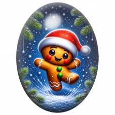 Cabochon en Verre Illustré Bonhomme en Pain d’Épices dans la Neige 13x18, 18x25 ou 30x40mm pour la Création de Bijoux Fantaisie 