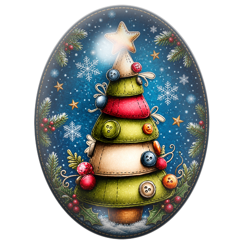 Cabochon en Verre Illustré Sapin de Noël aux Boutons 13x18, 18x25 ou 30x40mm