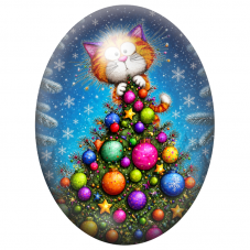 Cabochon en Verre Illustré Sapin aux Boules Multicolores 13x18, 18x25 ou 30x40mm pour la Création de Bijoux Fantaisie - DIY