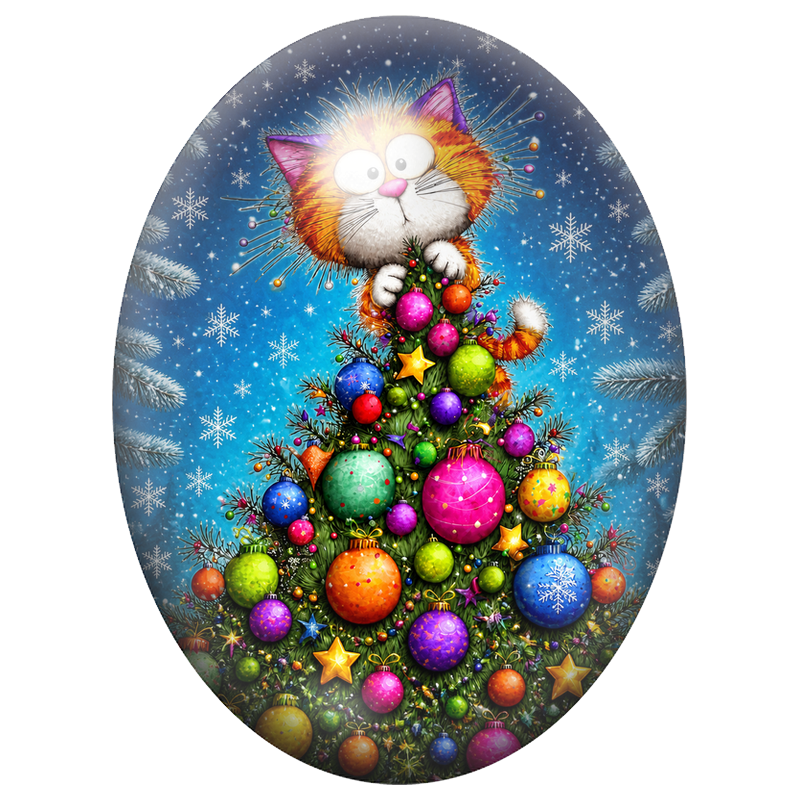 Cabochon en Verre Illustré Sapin aux Boules Multicolores 13x18, 18x25 ou 30x40mm