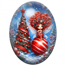 Cabochon en Verre Illustré Fée aux Cheveux Rouges sur une Boule Rayée 13x18, 18x25 ou 30x40mm pour la Création de Bijoux Fantais