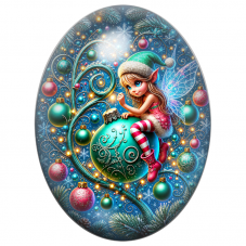 Cabochon en Verre Illustré Fée Assise sur une Boule Turquoise 13x18, 18x25 ou 30x40mm pour la Création de Bijoux Fantaisie - DIY