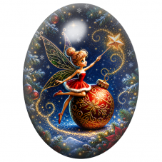 Cabochon en Verre Illustré Fée Rouge Assise sur une Boule de Noël 13x18, 18x25 ou 30x40mm pour la Création de Bijoux Fantaisie -