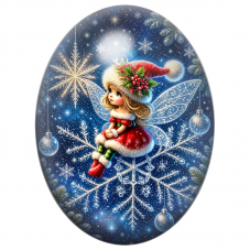 Cabochon en Verre Illustré Fée sur un Flocon de Neige 13x18, 18x25 ou 30x40mm pour la Création de Bijoux Fantaisie - DIY