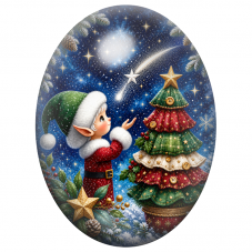 Cabochon en Verre Illustré Elfe devant un Sapin en Tissu 13x18, 18x25 ou 30x40mm pour la Création de Bijoux Fantaisie - DIY