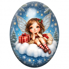 Cabochon en Verre Illustré Fée sur un Nuage de Neige 13x18, 18x25 ou 30x40mm pour la Création de Bijoux Fantaisie - DIY