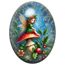 Cabochon en Verre Illustré Fée dans les Branches de Sapin 13x18, 18x25 ou 30x40mm pour la Création de Bijoux Fantaisie - DIY