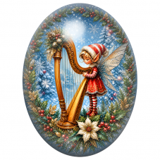 Cabochon en Verre Illustré Fée à la Harpe dans la Forêt 13x18, 18x25 ou 30x40mm pour la Création de Bijoux Fantaisie - DIY