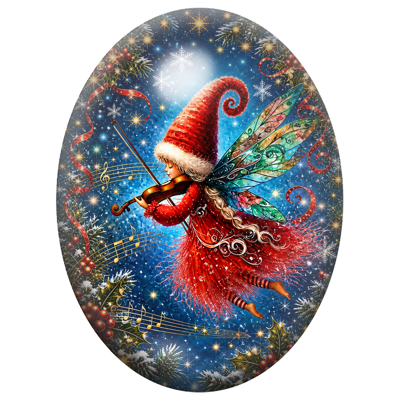 Cabochon en Verre Illustré Fée parmi les Étoiles et les Sapins 13x18, 18x25 ou 30x40mm