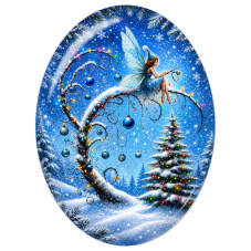 Cabochon en Verre Illustré Fée Bleue dans un Paysage de Noël 13x18, 18x25 ou 30x40mm pour la Création de Bijoux Fantaisie - DIY