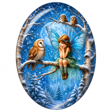 Cabochon en Verre Illustré Fée parmi les Hiboux dans la Neige 13x18, 18x25 ou 30x40mm pour la Création de Bijoux Fantaisie - DIY