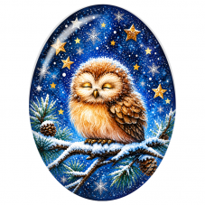 Cabochon en Verre Illustré Hibou parmi les Étoiles Dorées 13x18, 18x25 ou 30x40mm pour la Création de Bijoux Fantaisie - DIY