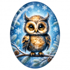 Cabochon en Verre Illustré Hibou dans la Neige 13x18, 18x25 ou 30x40mm pour la Création de Bijoux Fantaisie - DIY