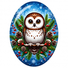 Cabochon en Verre Illustré Hibou Blanc parmi les Baies Rouges 13x18, 18x25 ou 30x40mm pour la Création de Bijoux Fantaisie - DIY