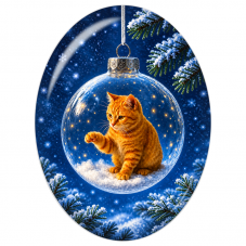 Cabochon en Verre Illustré Chaton Roux dans une Boule Bleue 13x18, 18x25 ou 30x40mm pour la Création de Bijoux Fantaisie - DIY
