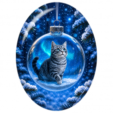 Cabochon en Verre Illustré Chat Gris dans une Boule Bleue 13x18, 18x25 ou 30x40mm pour la Création de Bijoux Fantaisie - DIY