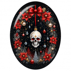 Cabochon en Verre Illustré Crâne de Noël aux Fleurs Rouges 13x18, 18x25 ou 30x40mm pour la Création de Bijoux Fantaisie - DIY