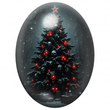 Cabochon en Verre Illustré Sapin de Noël aux Crânes et Lumières Rouges 13x18, 18x25 ou 30x40mm pour la Création de Bijoux Fantai