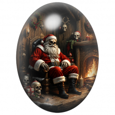 Cabochon en Verre Illustré Père Noël Squelette au Coin du Feu 13x18, 18x25 ou 30x40mm pour la Création de Bijoux Fantaisie - DIY