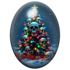 Cabochon en Verre Illustré Sapin de Noël aux Crânes et Guirlandes Colorées 13x18, 18x25 ou 30x40mm pour la Création de Bijoux Fa