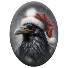 Cabochon en Verre Illustré Corbeau de Noël sous la Neige 13x18, 18x25 ou 30x40mm pour la Création de Bijoux Fantaisie - DIY