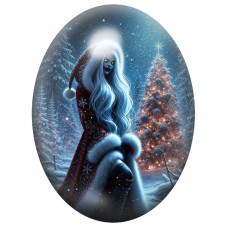 Cabochon en Verre Illustré Dame Gothique de Noël dans la Forêt Enneigée 13x18, 18x25 ou 30x40mm pour la Création de Bijoux Fanta