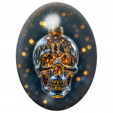 Cabochon en Verre Illustré Crâne de Noël dans une Boule de Village Illuminé 13x18, 18x25 ou 30x40mm pour la Création de Bijoux F