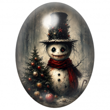Cabochon en Verre Illustré Bonhomme de Neige au Haut-de-Forme et à l’Écharpe Rouge 13x18, 18x25 ou 30x40mm pour la Création de B
