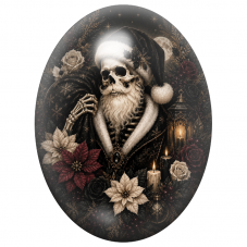 Cabochon en Verre Illustré Père Noël Squelette aux Roses et aux Bougies 13x18, 18x25 ou 30x40mm pour la Création de Bijoux Fanta