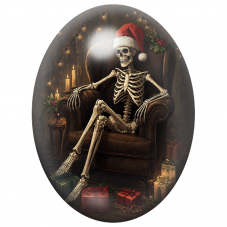 Cabochon en Verre Illustré Squelette de Noël dans un Fauteuil 13x18, 18x25 ou 30x40mm pour la Création de Bijoux Fantaisie - DIY