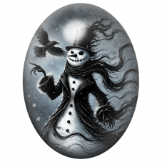 Cabochon en Verre Illustré Bonhomme de Neige au Chapeau Noir et au Corbeau 13x18, 18x25 ou 30x40mm pour la Création de Bijoux Fa