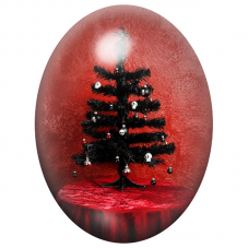 Cabochon en Verre Illustré Sapin de Noël Noir aux Crânes et aux Nœuds Rouges 13x18, 18x25 ou 30x40mm pour la Création de Bijoux 