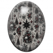 Cabochon en Verre Illustré Décor de Noël Gothique aux Crânes et aux Houx 13x18, 18x25 ou 30x40mm pour la Création de Bijoux Fant