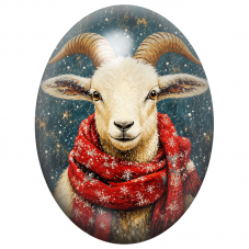 Cabochon en Verre Illustré Bouc de Noël à l’Écharpe Rouge 13x18, 18x25 ou 30x40mm pour la Création de Bijoux Fantaisie - DIY