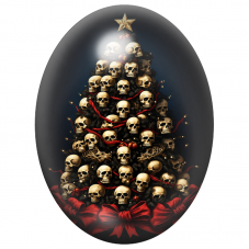 Cabochon en Verre Illustré Sapin de Noël aux Nombreux Crânes et aux Rubans Rouges 13x18, 18x25 ou 30x40mm pour la Création de Bi