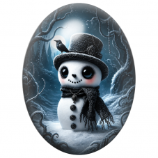 Cabochon en Verre Illustré Bonhomme de Neige au Chapeau Noir et au Corbeau 13x18, 18x25 ou 30x40mm pour la Création de Bijoux Fa