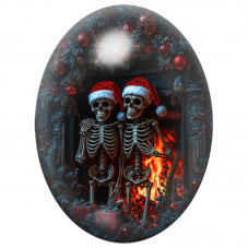 Cabochon en Verre Illustré Couple de Squelettes de Noël près de la Cheminée 13x18, 18x25 ou 30x40mm pour la Création de Bijoux F