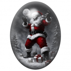 Cabochon en Verre Illustré Père Noël Squelette Jouant avec une Boule de Neige 13x18, 18x25 ou 30x40mm pour la Création de Bijoux