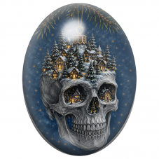 Cabochon en Verre Illustré Crâne de Noël aux Villages Illuminés 13x18, 18x25 ou 30x40mm pour la Création de Bijoux Fantaisie - D
